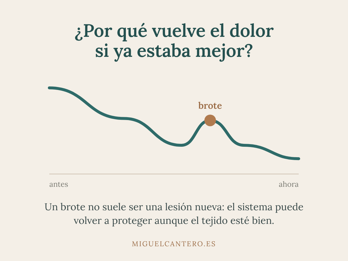 Gráfico de un dolor que baja con un brote puntual antes de seguir mejorando